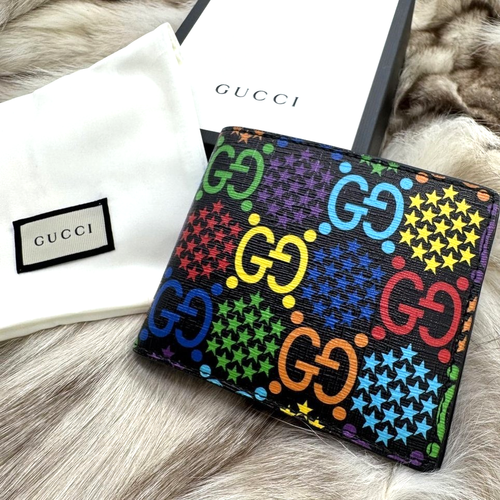 Gucci Bi-fold Wallet Psychedelic Rainbow GG Supreme Multicolor Wallet Auth #133