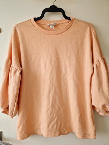 Womens Size Xs Puff Sleeve Peach Sweathshirt Jumper Round Neck - Picture 9 of 9