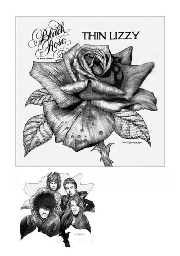 Thin Lizzy Black Rose Album Cover Pencil 33x23 Fine Art Print By Jim Fitzpatrick - Bild 1 von 5