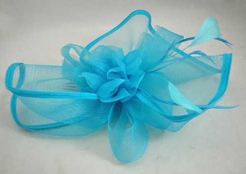 Something Special Blue Green Feather Fascinator Hair Clip Flower Bow Crinoline - Picture 6 of 12