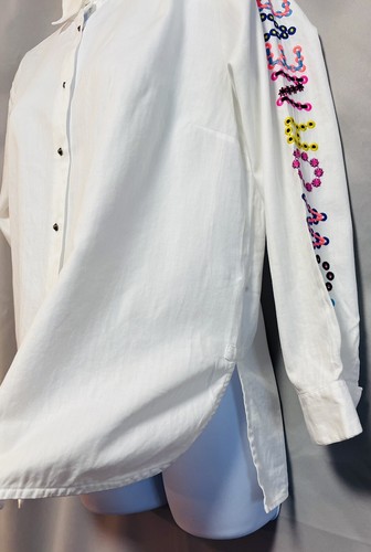Vilagallo Top Shirt Blouse Long Sleeve Embroidered Size 42 Medium White Women’s - Picture 3 of 16
