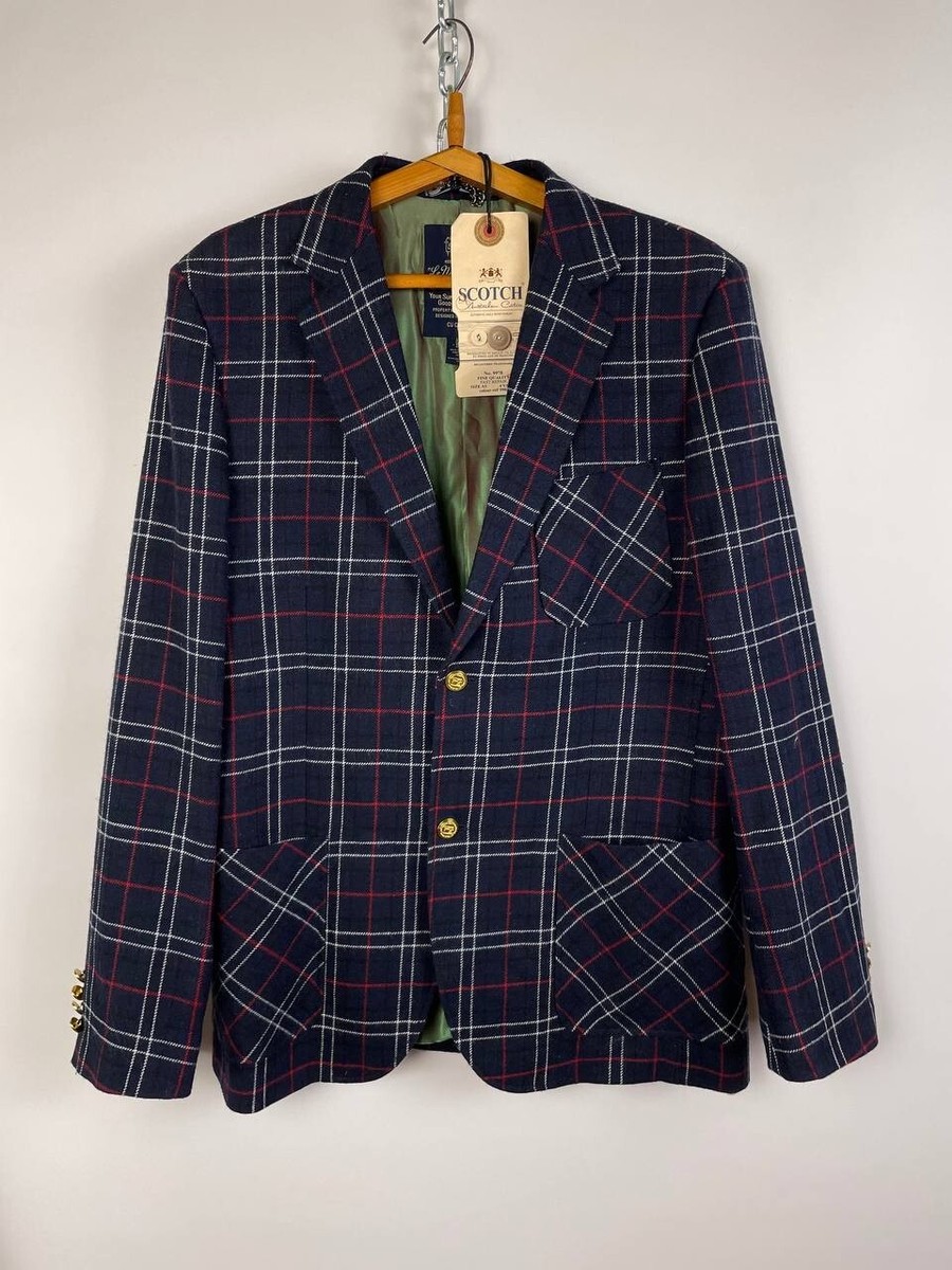 Scotch&Soda Amsterdam new men's designer blazer plaid navy blue