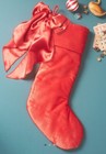 Anthropologie RED Velvet & Satin Bow Luxe Beautiful Christmas Stocking 23”L  NEW