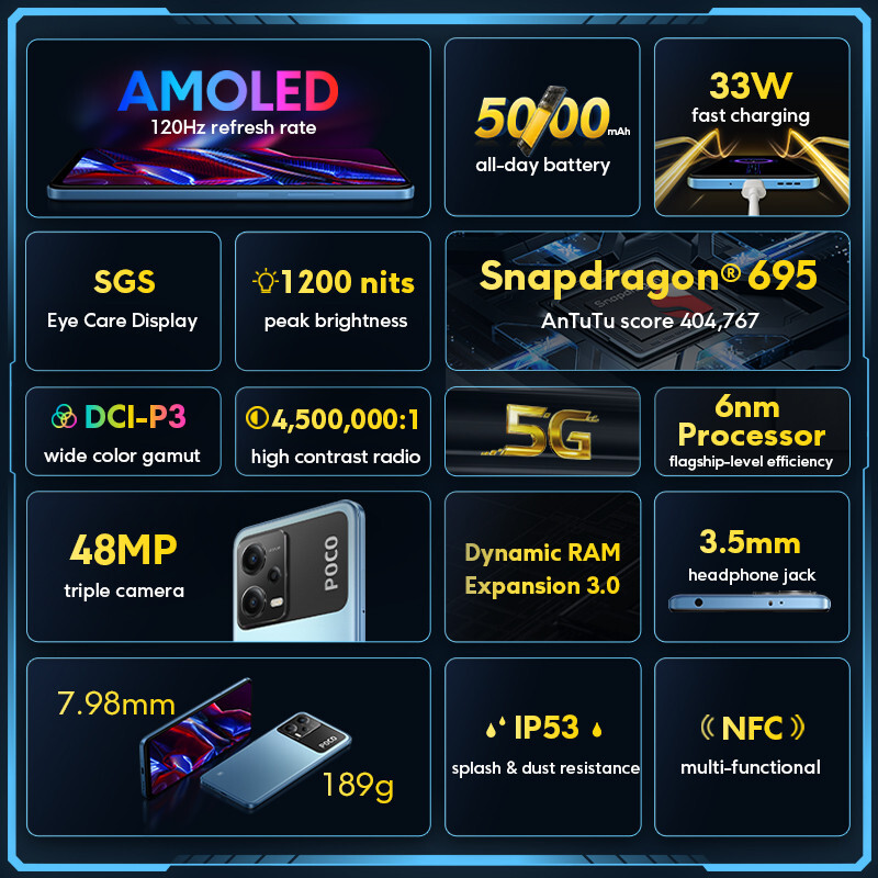 Xiaomi Poco X5 8+256GB 5G Smartphone 6.67" Snapdragon® 695 120Hz NFC 5000mAh - Imagen 2 de 9