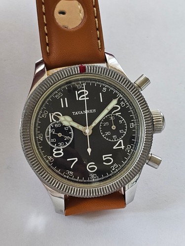 TAVANNES-CRONO-ACCIAIO-MILITARE-RUOTA A COLONNE-LANDERON 39-OVERSIZE(42 MM)-RARO - Picture 6 of 24