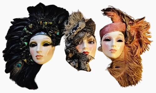 Set Of - 3 - Clay Art Vintage Art Deco Porcelain Masks