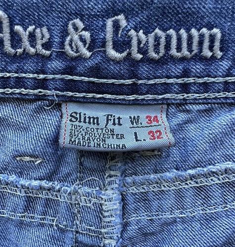 Axe & Crown Jeans Men's 34x32 Slim Fit Straight Blue Denim Thick Stitch-WorkJean - Picture 5 of 16