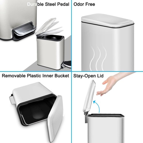 Can with Soft Close Lid,Slim Trash Can for Bathroom,Office,Bedroom,White - Picture 6 of 8