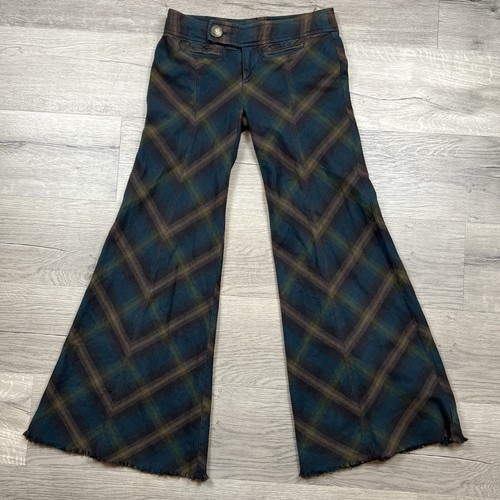 Free People super ausgestellte grüne Schottenmusterhose Damengröße 0 Schrittlänge 30” - Bild 1 von 8
