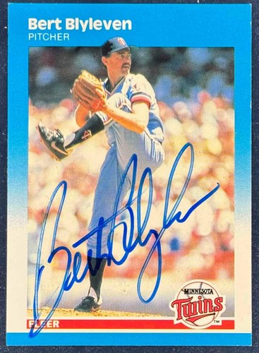 1987 FLEER SIGNED BERT BLYLEVEN CARD #536 MINNESOTA TWINS IN PERSON AUTO HOF - Picture 1 of 2