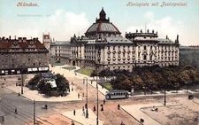 L367 Germany Muenchen 1905 Karlsplatz mit Justizplatz square tram postcard