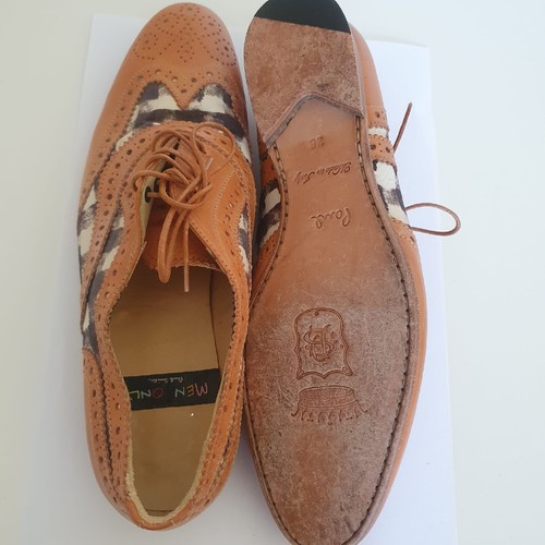Paul Smith Shoes Brogues 5 EU 38 Tan Brown Leather Flats Checkered Lace Up - Picture 8 of 9