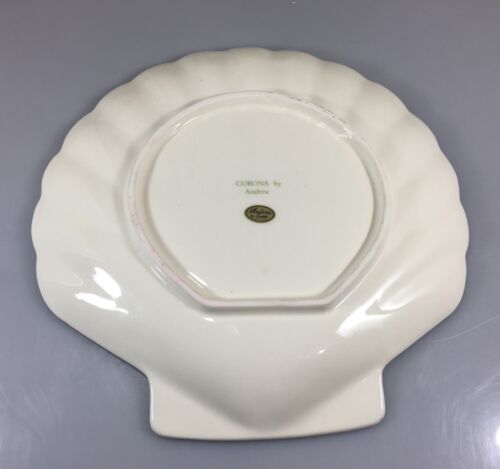 Corona Andrea Sadek Floral Sea Shell Platter Green Trim 12 1/2" Made in Japan - Picture 3 of 4