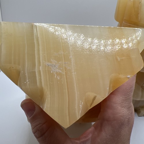 Vintage Pair Carved Yellow Onyx Marble Aztec Mayan Tiki Bookends Large Heavy 7” - Picture 9 of 21