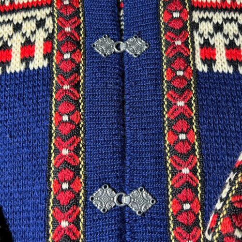 Vintage Gann Sporty Ren Ny Ull Knit Blue Cardigan Sweater Metal Hooks Women’s 50 - Picture 3 of 10