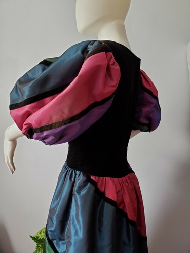 Vtg Nieman's Victor Costa iridescent Taffeta Black Velvet Petticoat Dress Sz 10 - Picture 7 of 12