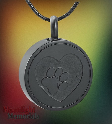 New Pet Paw Print Heart Cremation Urn Keepsake Ashes Memorial Necklace - Picture 3 of 15