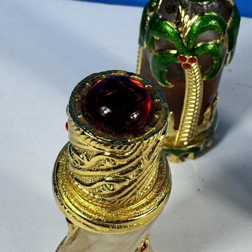 3 Vtg Glass Perfume Bottles w Dauber Middle Eastern Oils Palm Tree Flower EMPTY - Picture 12 of 16