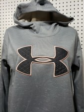 Womens NEW Under Armour Cold Gear Big Stitched Logo Pullover Hoodie Gray Small