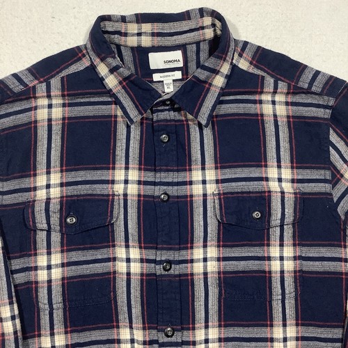 Franela Sonoma Modern Fit manga larga abotonada para hombre XL azul rojo a cuadros - Imagen 2 de 10