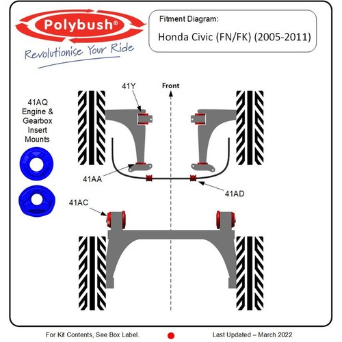 Polybush Rear Beam Axle Bush FITS: FN2 Civic Type R - 41AC - UK STOCK - Picture 2 of 3