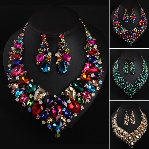 Fashion Flower Women Statement Necklace Earring Crystal Jewelry Set Bridal Gifts - 第 4/661 張圖片