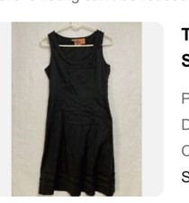 Tory Burch Dress Size 4 Solid Black Pleated A-Line Sleeveless