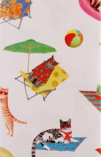 Beach Cats Vinyl Flannel Back Tablecloth - 52" x 120" Oblong - Picture 1 of 8