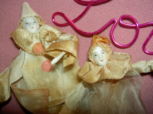TWO larger antique French bisque head, PIERROT & PIERETTE, boudoir dresser dolls - Picture 14 of 24