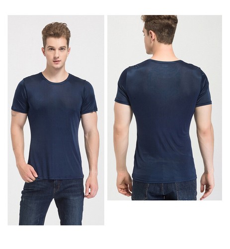 T-shirt uomo estiva misto seta girocollo manica corta maglia comoda top - Foto 17 di 30