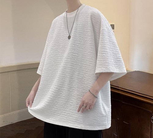 Men's Fashion Summer Round Collar Short Sleeve Loose Pure Color Youth T-shirt  - Imagen 6 de 14