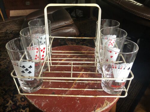 Vintage 6er Set Spielkarte Trinkgläser Poker mit Tragecaddy - Bild 2 von 9