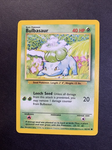 Bulbasaur 44/102 Vintage Pokemon Base Set 4th Print NM 1999-2000 WOTC Rare 🔥