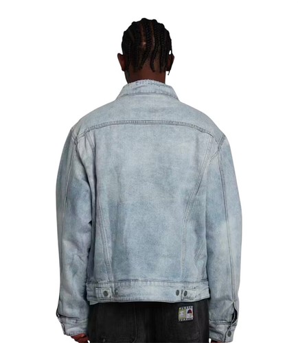 Giacca denim MNML uomo piccola blu reversibile camionista vestibilità paisley invecchiato - Foto 5 di 7