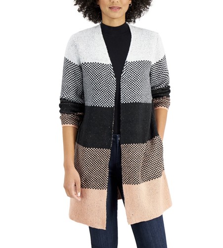 Charter Club Women's Printed Colorblocked Cardigan Size L - 第 1/3 張圖片