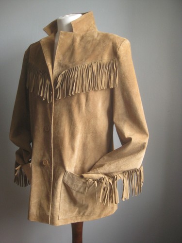 GIACCA COWBOY PELLE VINTAGE 18 16 L frange nativi americani lavabile in lavatrice camoscio - Foto 3 di 22