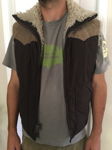 Vintage Woolrich Sherpa Vest Brown Leather Faux Fur MED - Picture 11 of 11