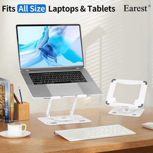 360° All Metal Portable Laptop Tablet Stand Riser Adjustable Holder For Desk - Picture 14 of 17