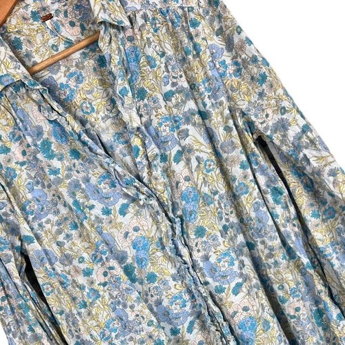 FREE PEOPLE Damen M Wild Gardenia Boho Blumen Rüschen Tunika Button Down Shirt