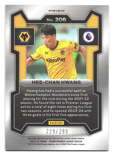 2023-24 Panini Prizm EPL Wolverhampton Wanderers Blue Prizm Hee-Chan Hwang /299 - Bild 2 von 2