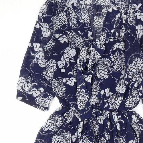 Primark Womens Blue Floral Polyester Blend Size 6 V-Neck Tie - Tie Neck El - Picture 6 of 12