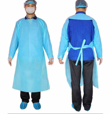 Disposable CPE 35 GSM Pack of 60 Adult Blue Gowns, Universal Isolation Gowns