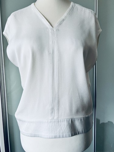 Helmut Lang White Silk Blend V-Neck Designer Blouse Sleeveless Chiffon Size S - Picture 2 of 13