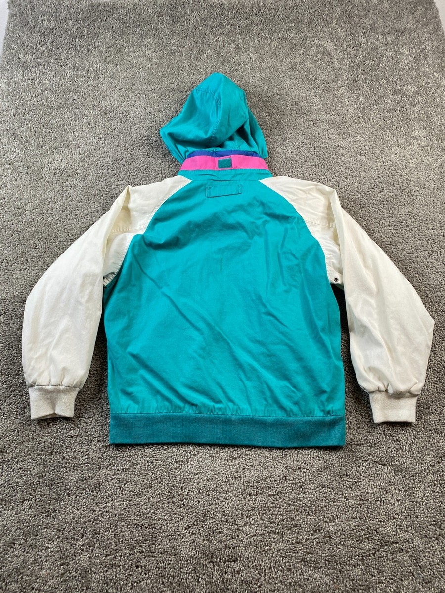 VINTAGE Izod Jacket Womens Medium Green White Colorblock Shoulder