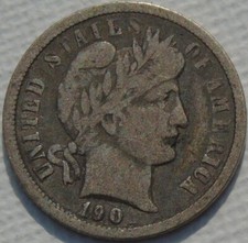 1901-O Barber / Liberty Head Dime ERROR COIN missing date letter, 18mm 2.38g
