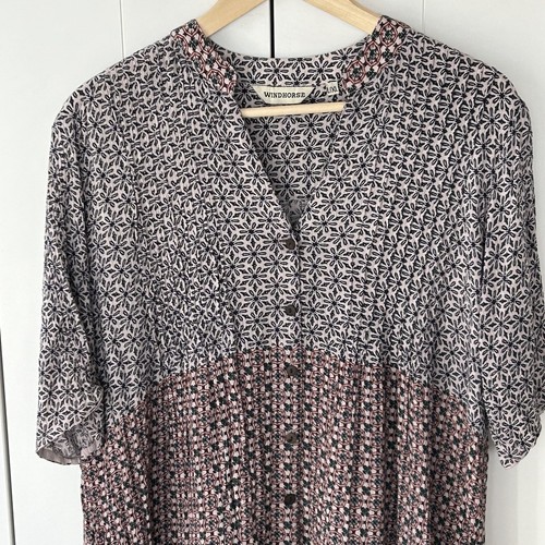 Windhorse Dress Size Large XL Babydoll Bohemian Boho Tiered Print Fairy Prairie - Picture 2 of 7