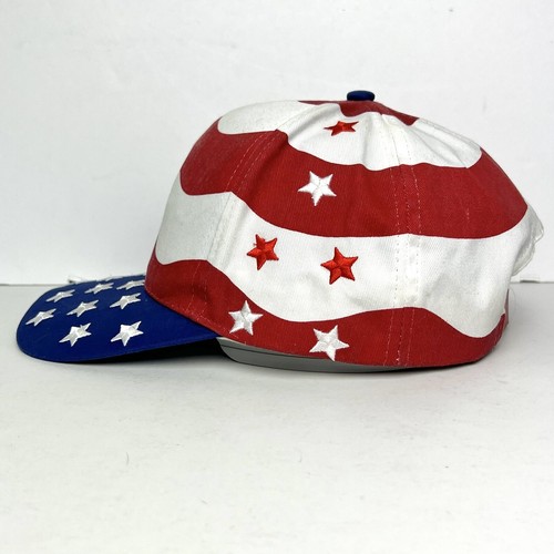 Vtg Nissin USA American Flag Hat Embroidered Stars Stripes Strapback Cap 90s Y2K - Picture 5 of 10