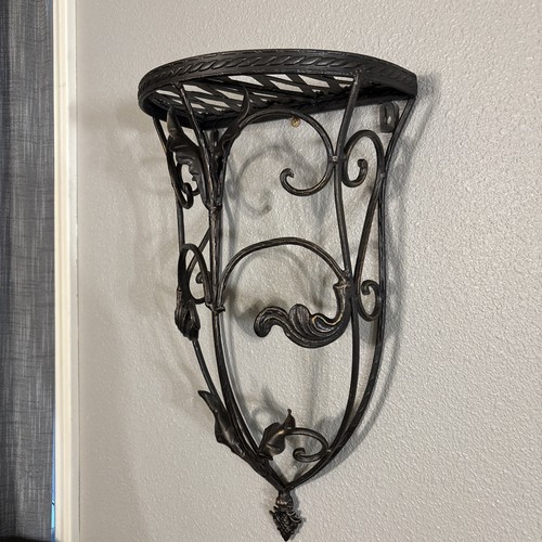 Vintage Ornate Decorative Half Round Wrought Iron Wall Shelf 18" - Picture 2 of 8
