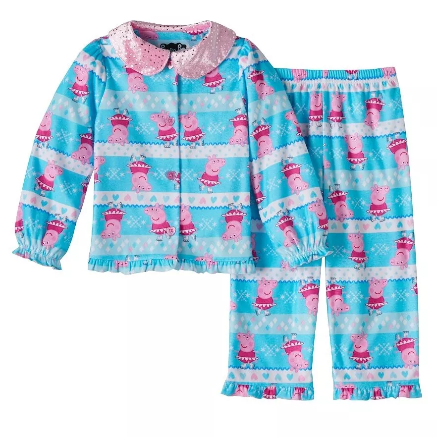 Peppa Pig Blue Pink Flannel 2 Piece Pajamas Sleepwear Set