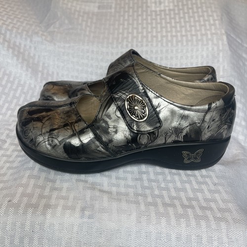 Algeria Tooled Women’s Black & Grey Leather Strap On Clogs Sz 35 US - Picture 4 of 7